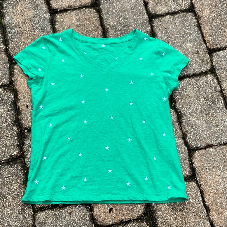 No Name Green Cap Sleeve T-Shirt With White Embroidered Stars